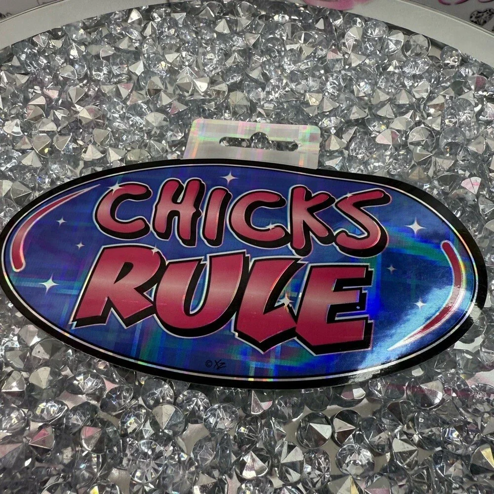 Chicks Rule sticker 2005 Holographic Oval Sticker - Pink & Blue